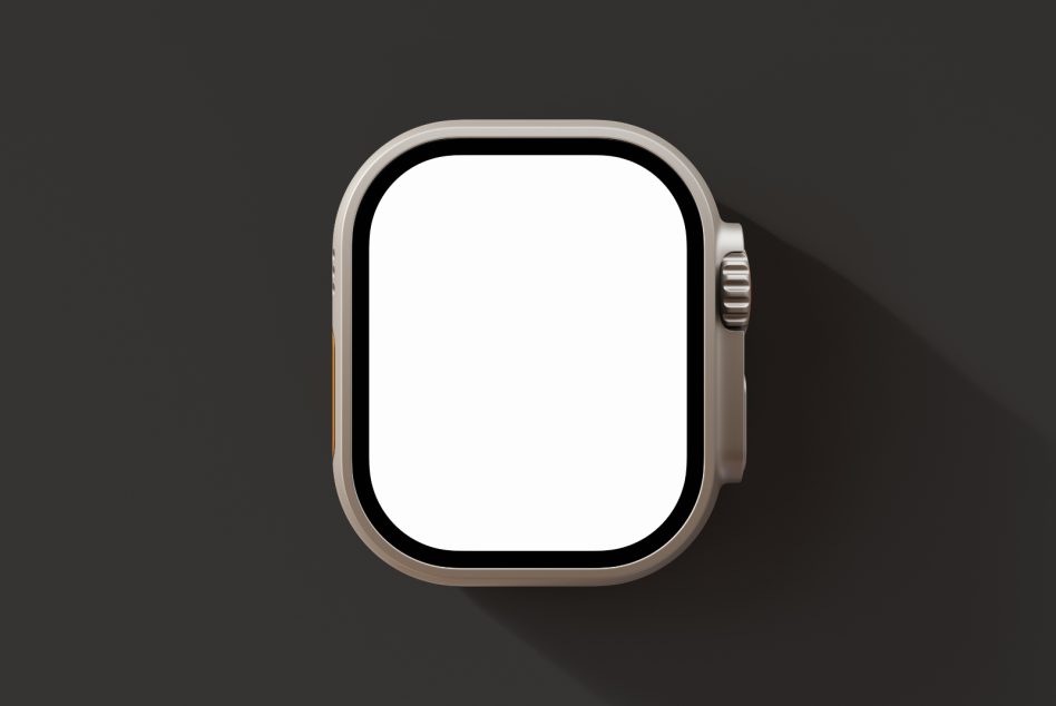 Smartwatch mockup design template with blank white screen displayed on a dark background perfect for app or UI showcase for designers and graphic projects