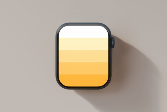 Smartwatch screen mockup displaying gradient design in yellow and orange shades for digital asset use by designers in graphics and templates categories.