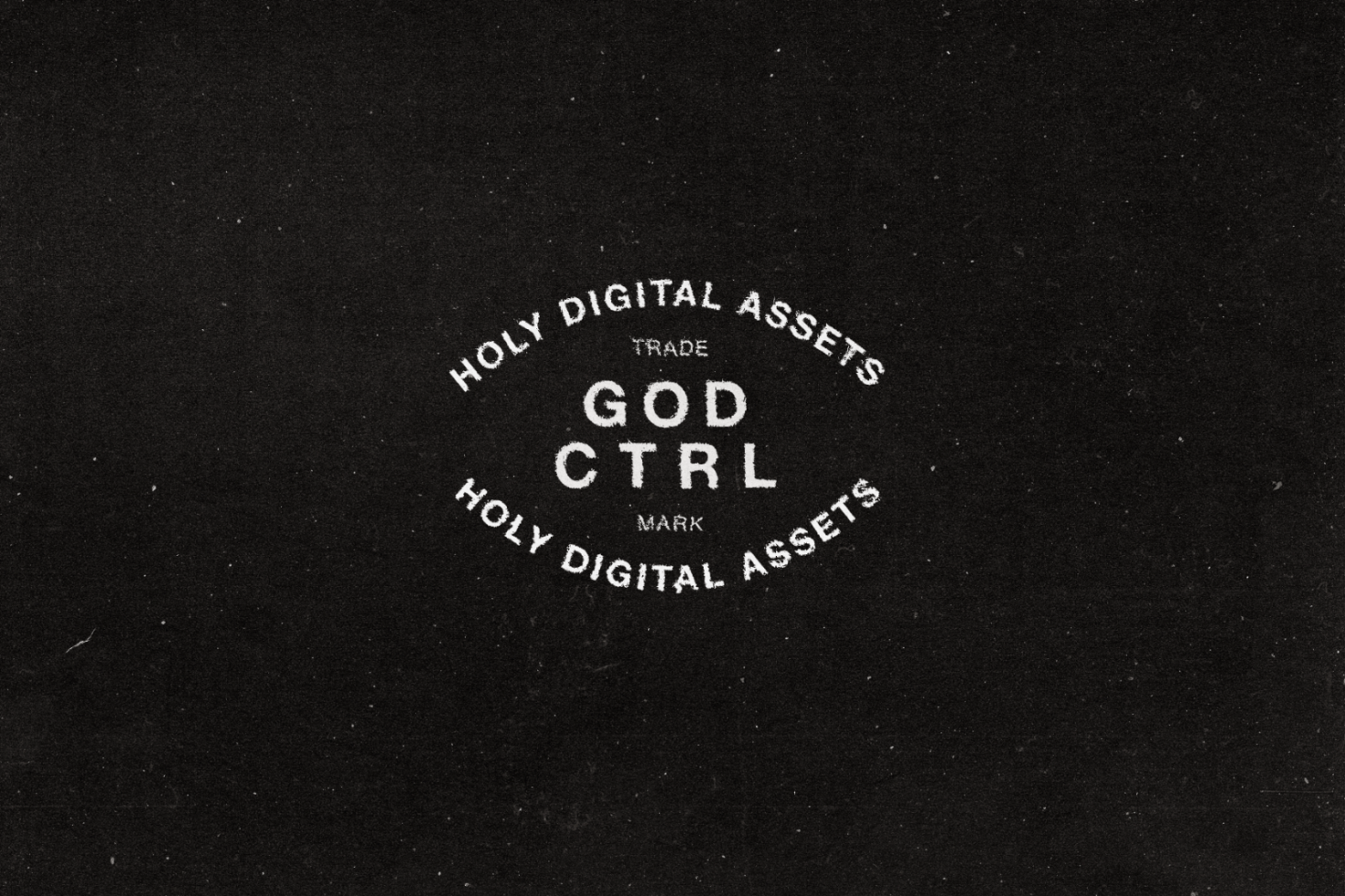 Vintage-inspired black texture background with white text God Ctrl Holy Digital Assets, suitable for mockups, graphics, templates for designers