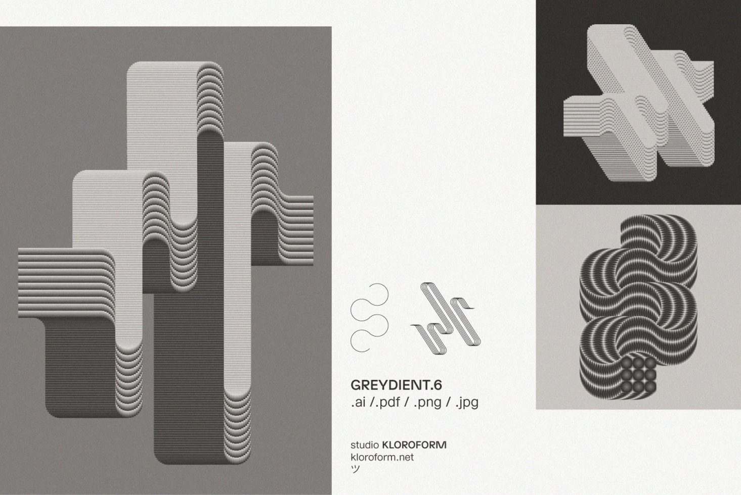 Dynamic Greydient.6 abstract design elements in AI PDF PNG JPG formats. Perfect for graphic designers seeking unique digital assets. Templates/mockups included.