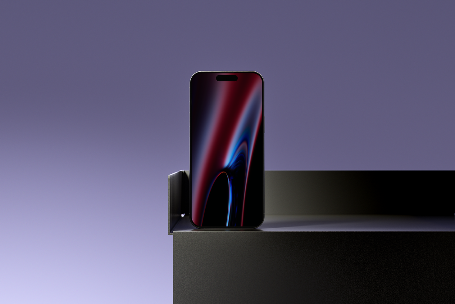 Modern smartphone with black screen and abstract background on a stylish stand for app and UI design mockups perfect for designers and digital assets