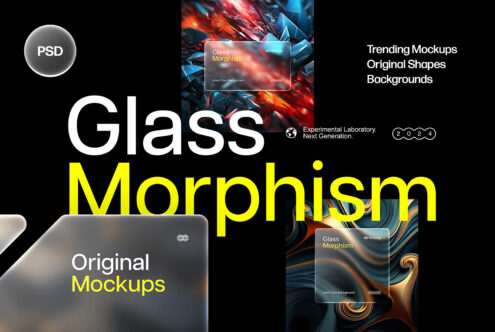 Glassmorphism PSD Mockups showcasing innovative backgrounds and shapes for designers. Ideal for trending templates graphics and creative projects.