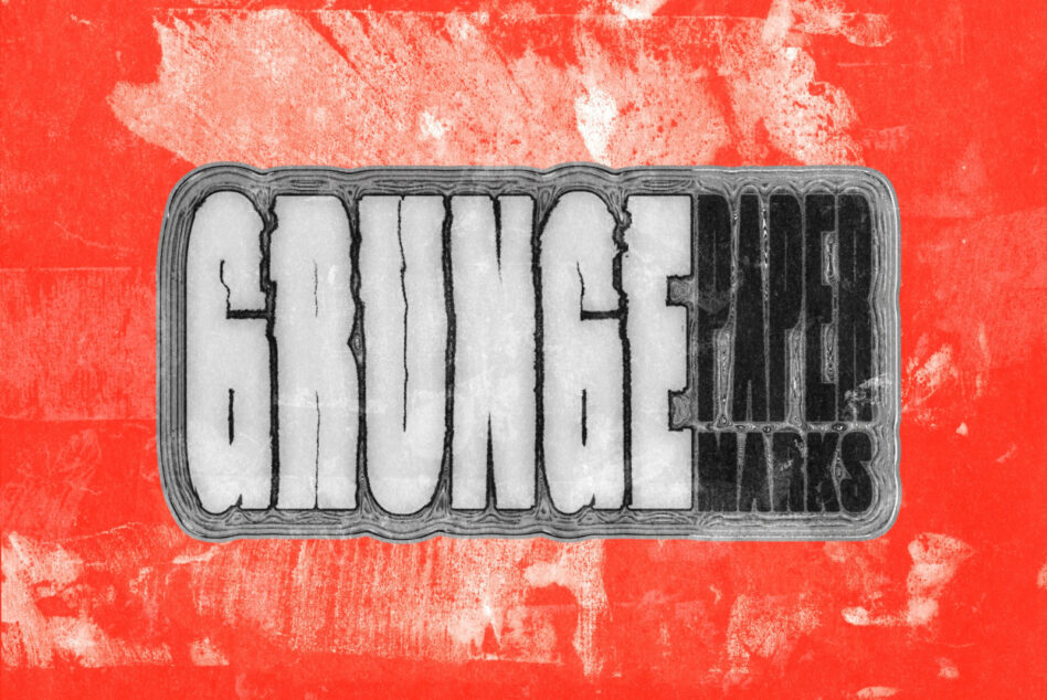 Grunge style textured typography on red background suitable for designers. Use in mockups or graphic template projects. Ideal for creative assets.