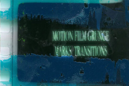 Grunge film texture transition overlay for motion graphics. Vintage aesthetic with distressed blue elements. Perfect for video editing and design projects.