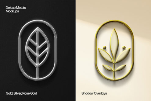 Gold and silver leaf design mockup featuring metal textures. Perfect for designers seeking deluxe metals, shadow overlays, and elegant graphics.