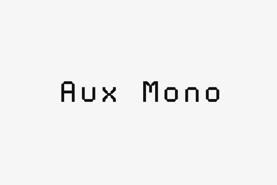 Aux Mono font minimalist design showcasing modern pixel-style monospaced typeface ideal for digital design projects templates and mockups.