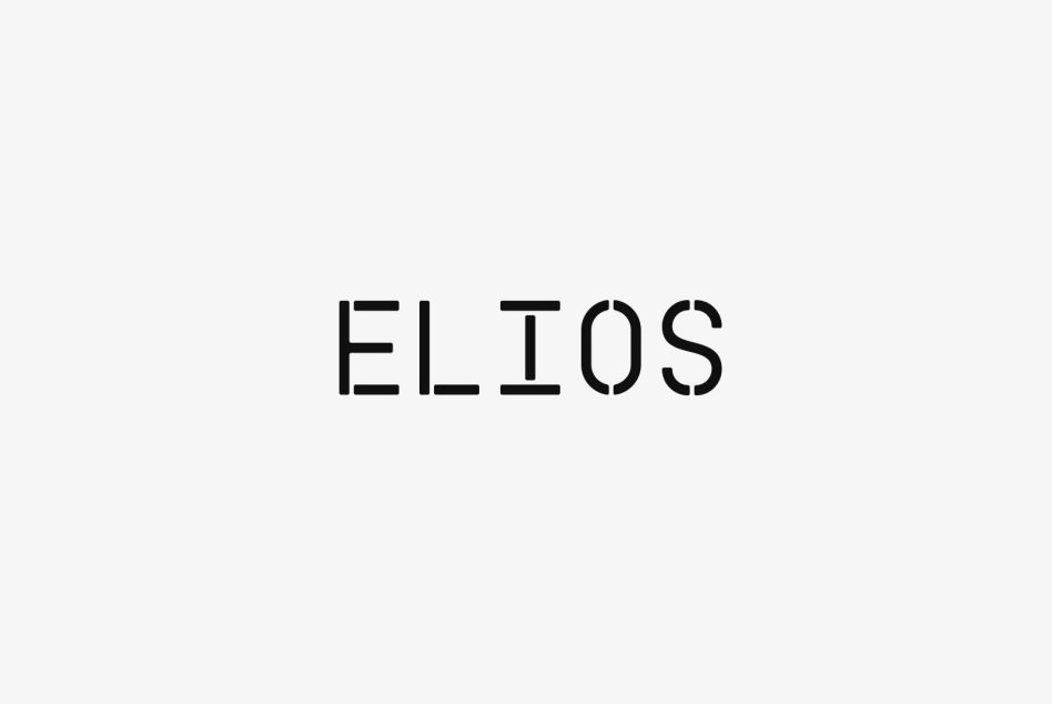 Modern sans-serif font named Elios displayed in black on white background ideal for graphic designers seeking unique fonts for digital and print projects.