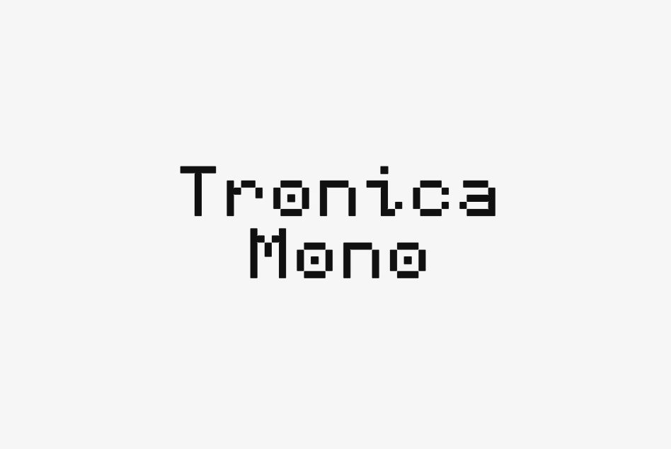 Modern monospaced font Tronical Mono displayed on a clean white background suitable for digital graphic design templates mockups fonts and asset marketplaces