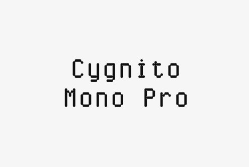 Cygnito Mono Pro font displayed in uppercase on a white background modern retro design typography font assets for designers templates graphics mockups.