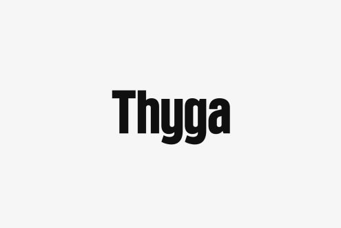 Bold sans-serif font Thyga displayed on a white background ideal for graphic designers seeking modern typography for creative projects in web and print design.