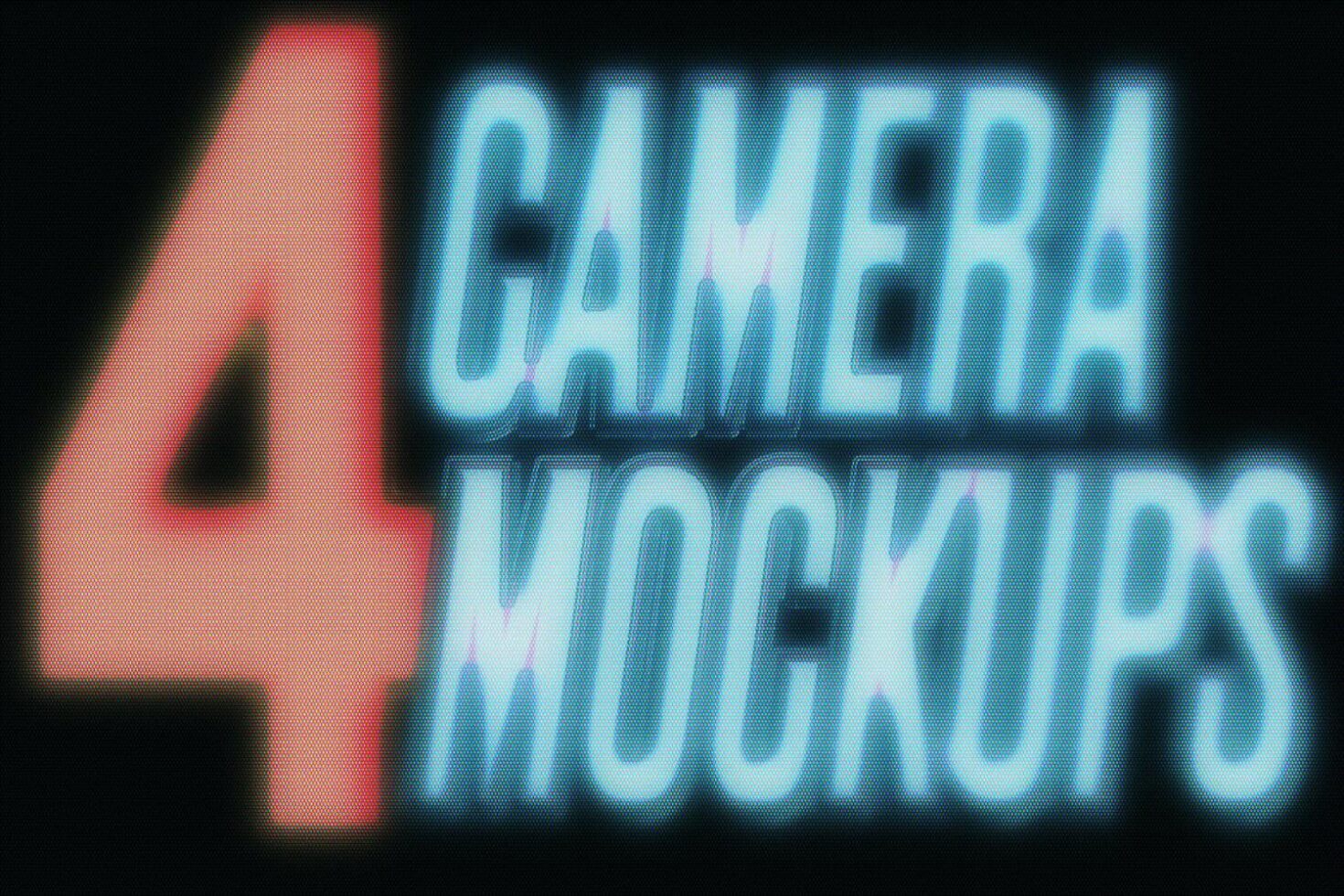 Digital asset promotion image with bold text 4 camera mockups, suitable for designers seeking high-quality graphics, mockups, templates for creative projects.