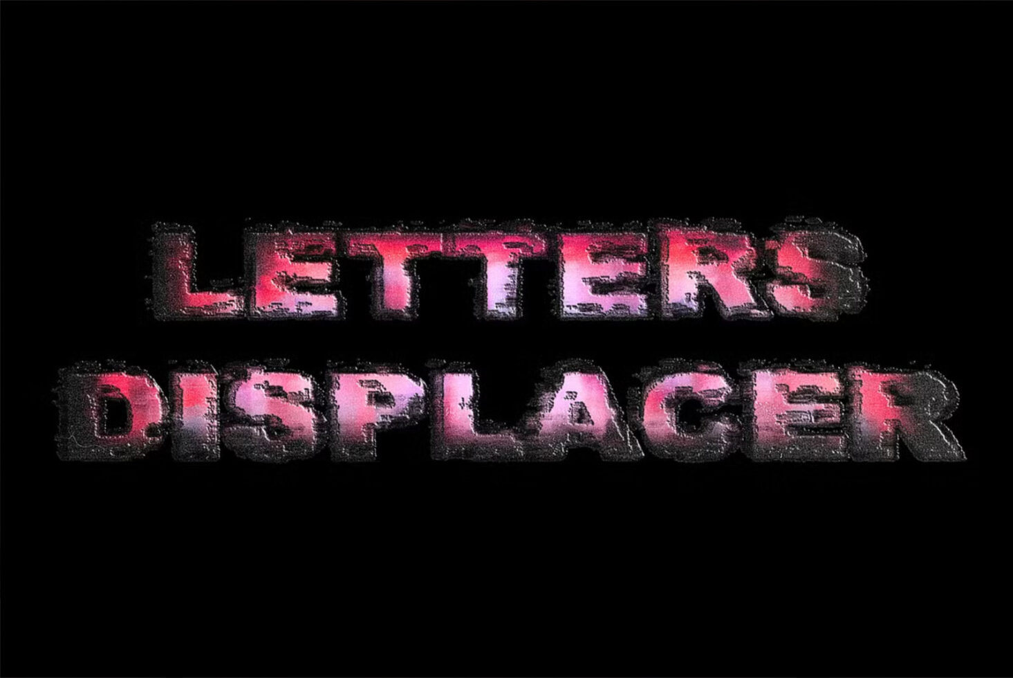 3D distorted text effect Letters Displacer on black background suitable for design mockups fonts and graphic assets for designers and digital creators.