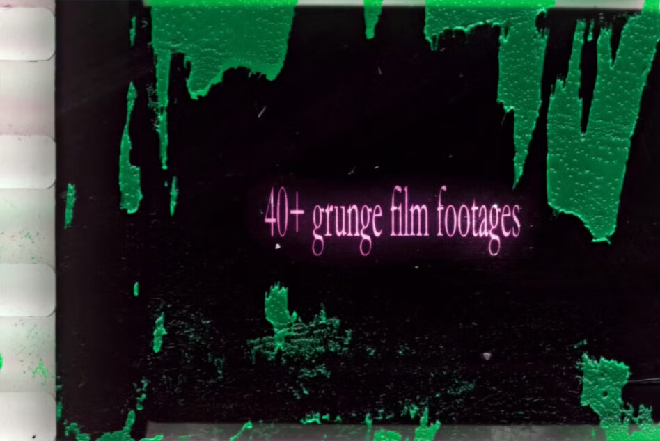 A collection of over 40 grunge film footage textures in green and black designed for creative projects. Ideal for designers seeking unique graphic templates.