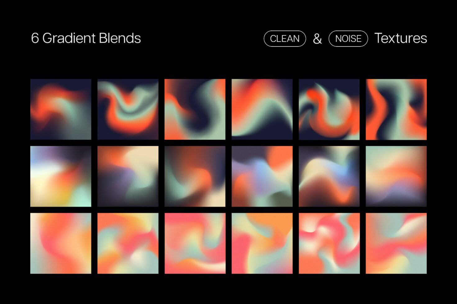 Gradient textures collection featuring abstract colorful blends perfect for design projects. Includes clean and noise effects for unique graphic designs.