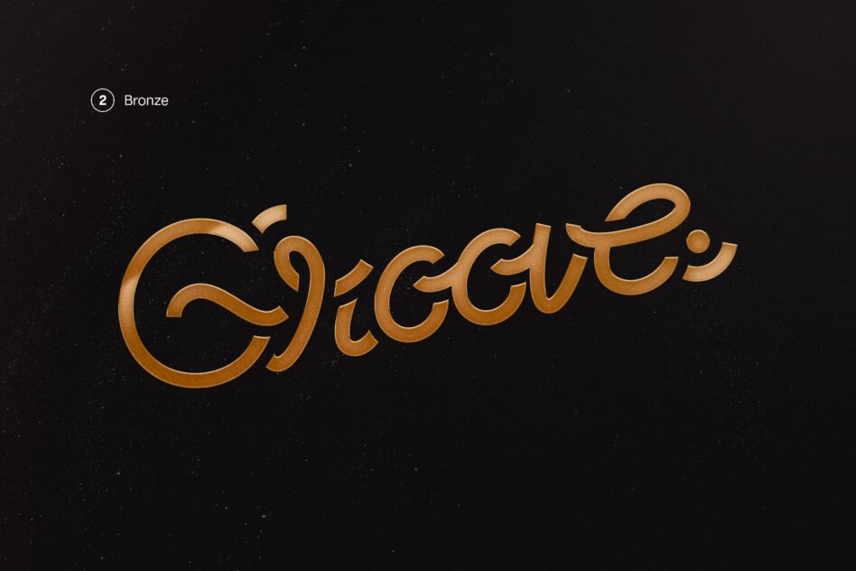 Bronze metallic script font on a dark background design asset for designers. Ideal for typography projects branding and graphic design templates.