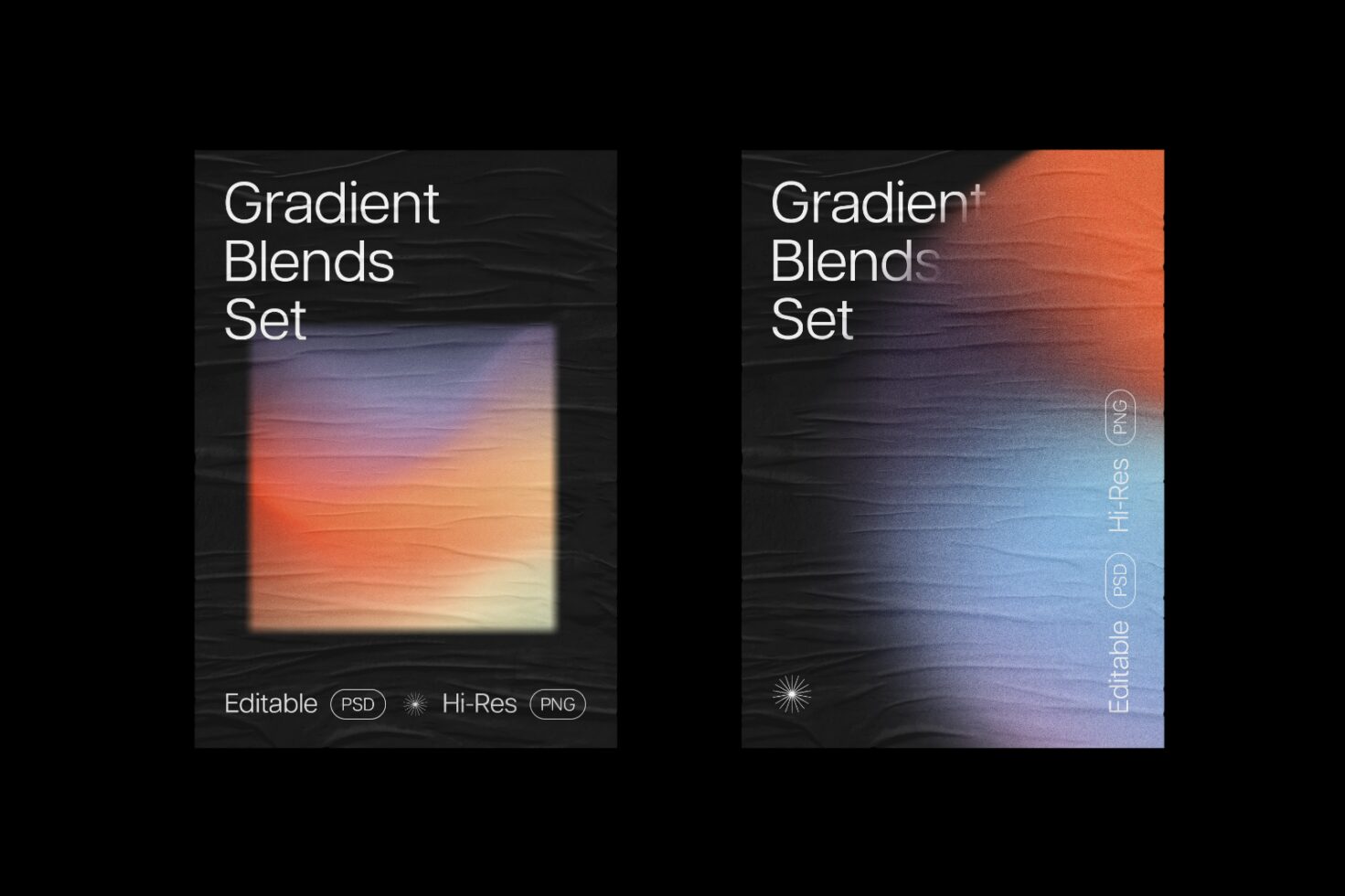 Gradient Blends Set in PSD and PNG format showcasing vibrant color transitions ideal for digital designers graphic templates and high-res editing.