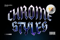 Chromatic 3D text effect with purple to blue gradient on black background, 12 layer styles included