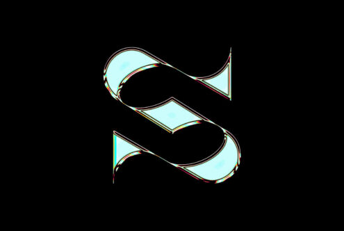 Abstract 3D letter S design with a cyan glow and glitch effect on black background. Ideal for branding, typography projects, and modern digital art.