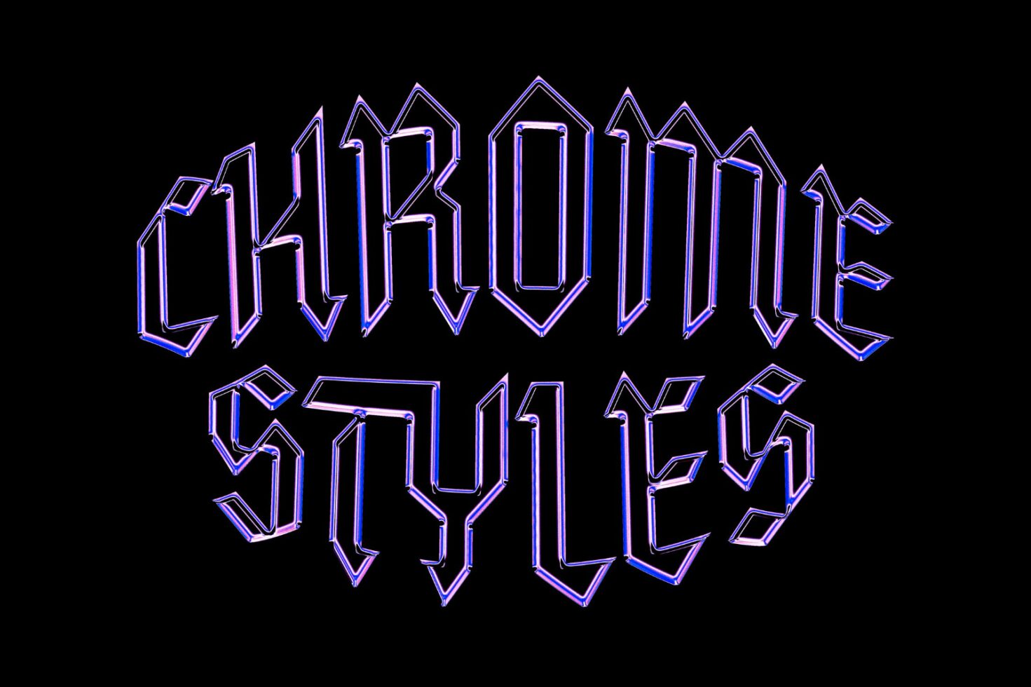 Chrome styles graphic featuring angular typography with purple and blue accents on a black background. Perfect for designers looking for edgy text templates.