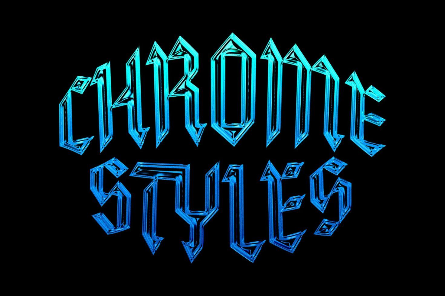 Blue chrome text effect on black background showcasing stylized digital lettering for graphic design assets. Suitable for designers seeking unique fonts.