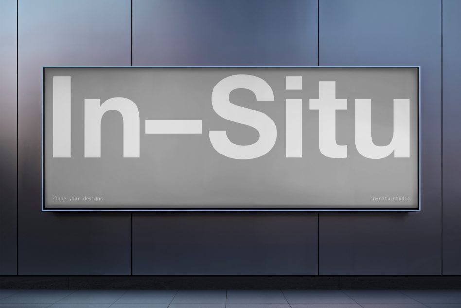 Large indoor billboard mockup in sleek modern setting with customizable design space perfect for showcasing branding templates and graphic designs.