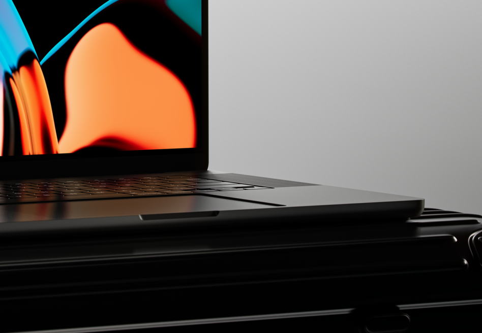 2023 laptop mockup featuring a sleek design with vibrant abstract screen graphics. Ideal for showcasing digital assets for designers and creatives.