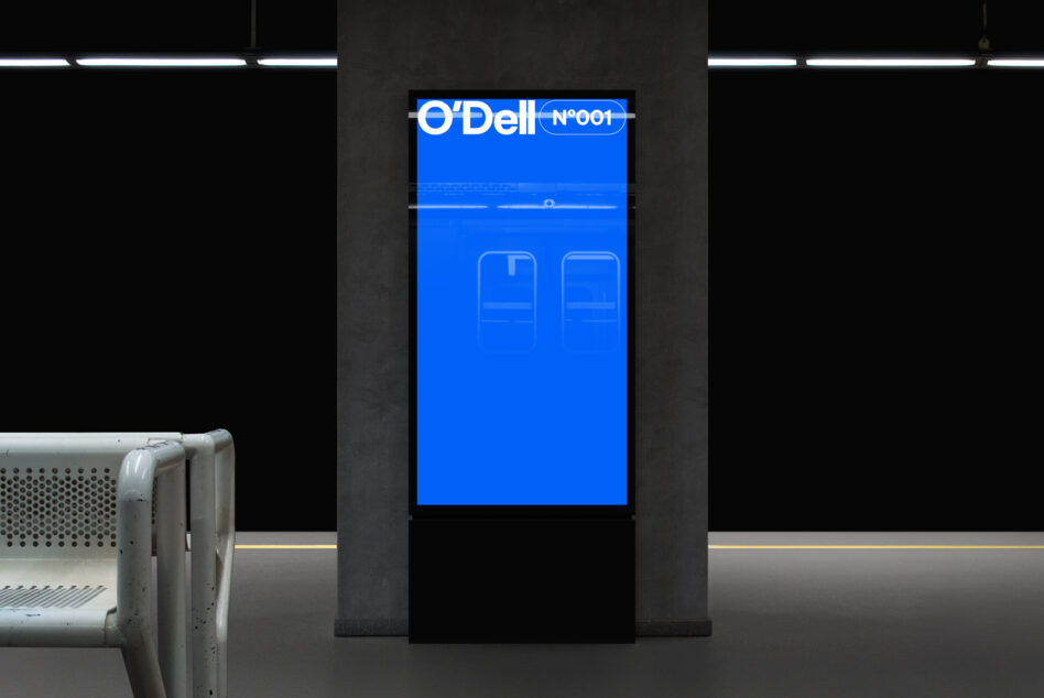 Digital billboard mockup in a modern subway station. Ideal for showcasing branding designs. Keywords: mockup, subway, billboard, branding, digital asset