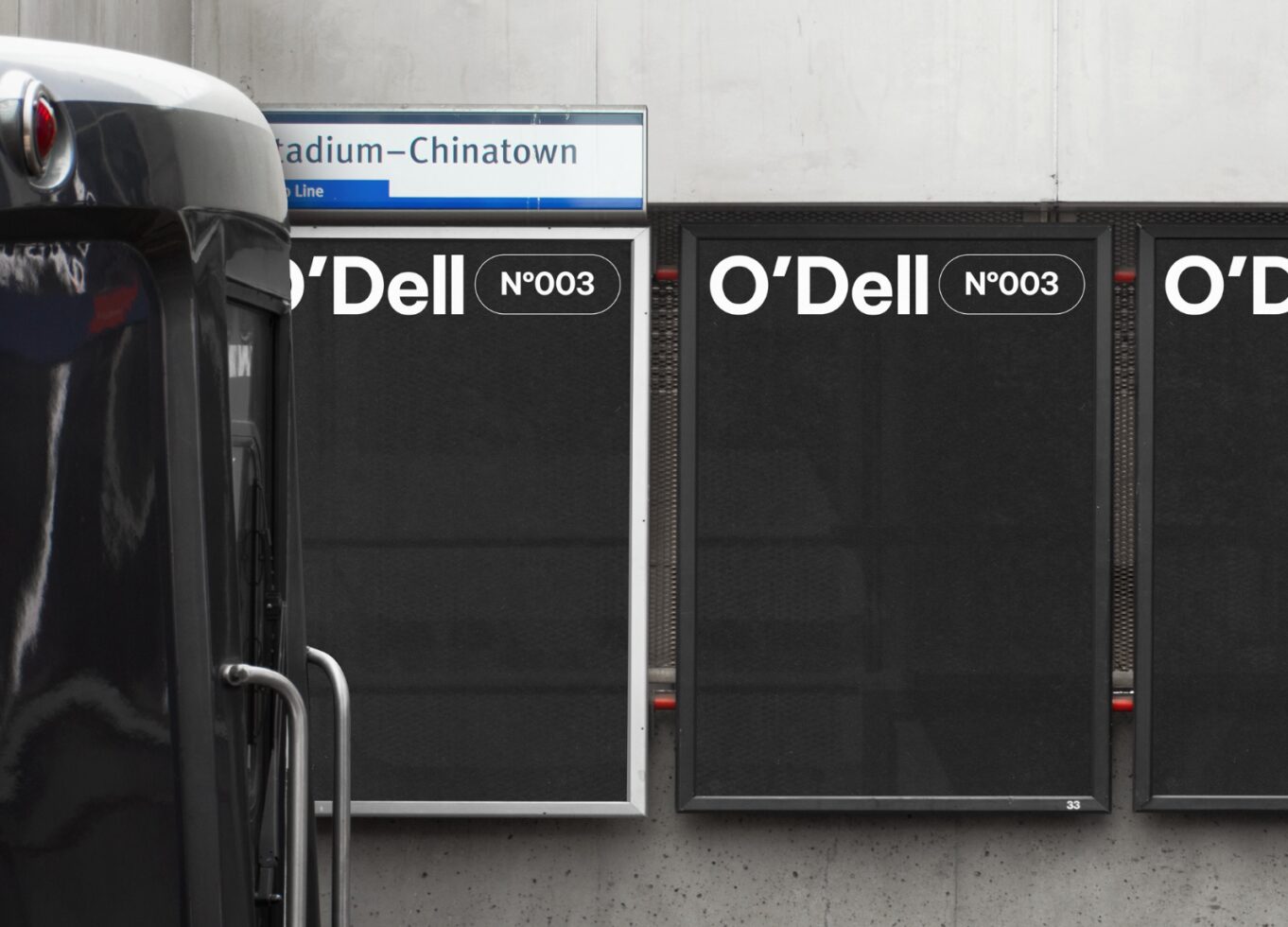 Subway station mockup with O'Dell advertisement, featuring urban signage design. Perfect for showcasing branding and graphic templates to designers.