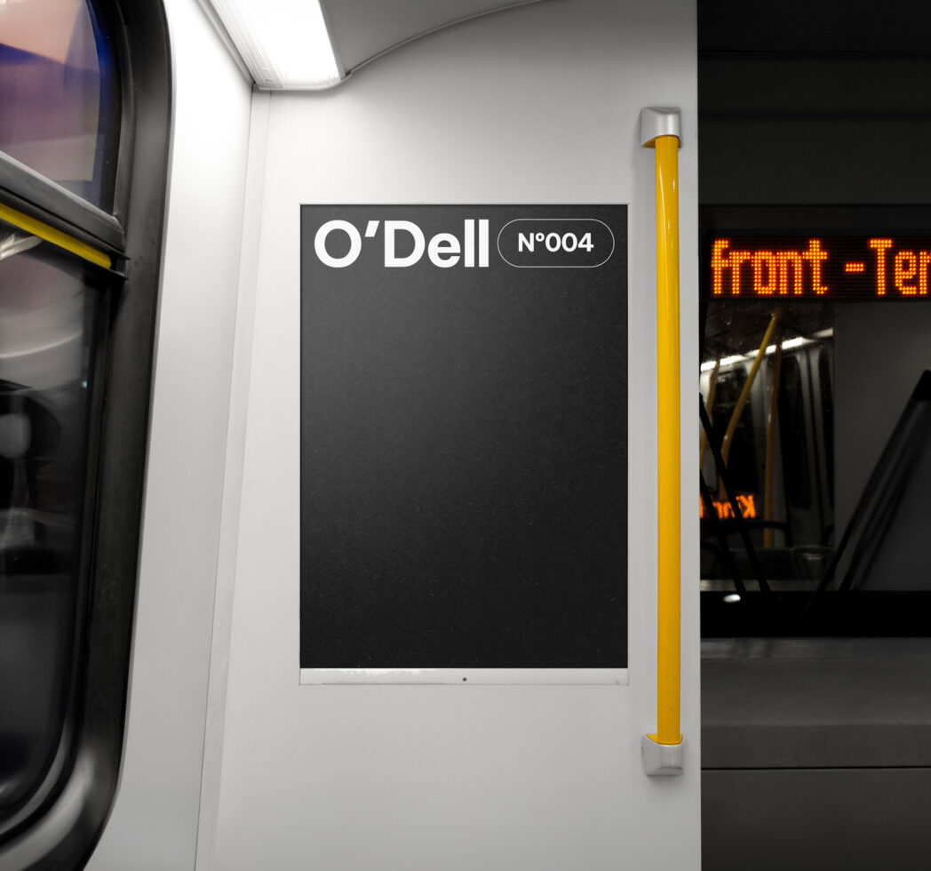 Subway mockup featuring a blank black poster on a train interior wall ideal for showcasing urban designs and advertisements for designers and marketers.