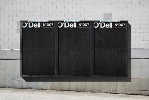 Urban billboard mockup template with three black panels on a brick wall ideal for advertising design presentations outdoor promotions marketing assets