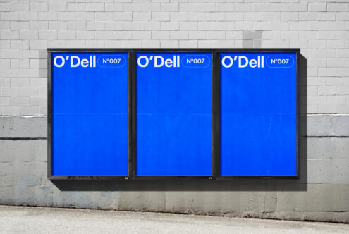 Blue urban billboard mockup on a brick wall perfect for graphic design presentations street advertising realistic display template for designers