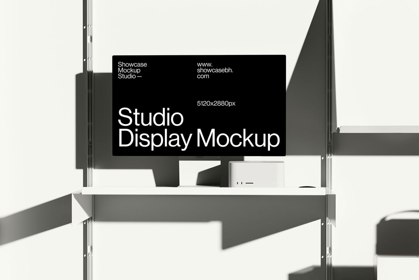 Minimal studio display mockup showcasing modern design with high resolution 5120x2880px for graphic designers ideal for presentations and templates.