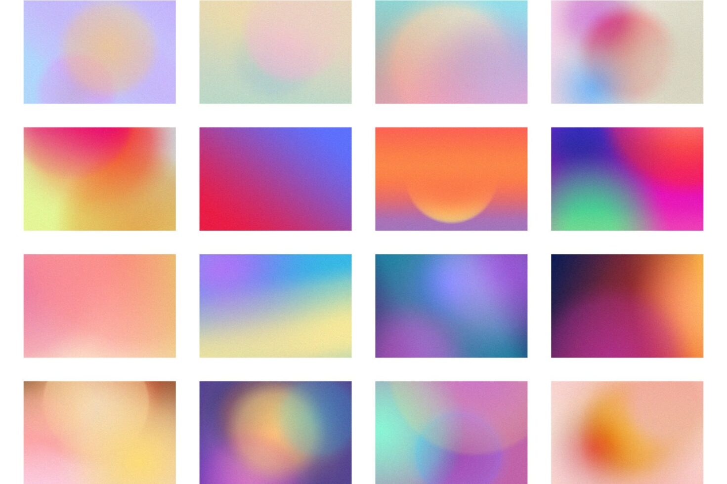 Set of 16 vibrant abstract gradient backgrounds for graphic design. Ideal for templates, mockups, and creative projects. Perfect for designers.