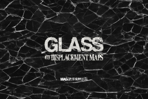 Cracked glass texture with bold text overlay. Glass displacement maps for designers. Perfect for mockups, graphics, and templates. High resolution.