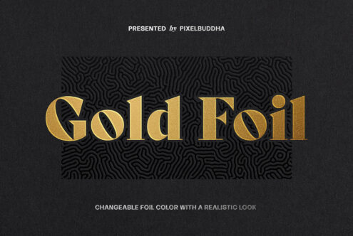 Gold Foil text effect on textured black background for graphic designers include keywords mockups templates foil textures elegant design assets.