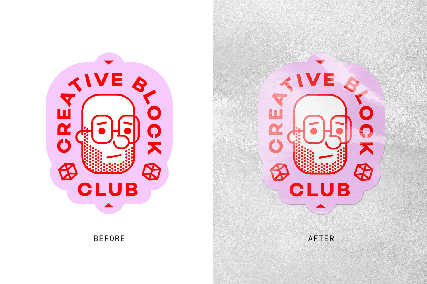 Sticker mockup comparison showing contrast between clean white background and textured concrete. Perfect for showcasing design variations to designers.
