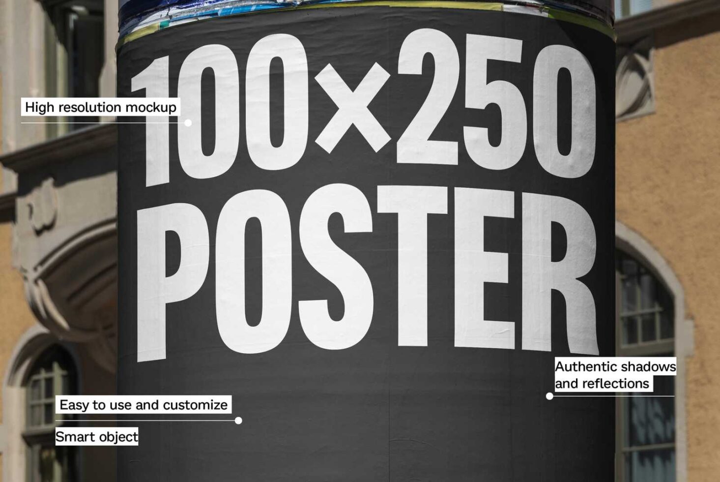 High resolution 100x250 poster mockup for designers featuring easy customization smart object authentic shadows ideal for advertising templates graphics