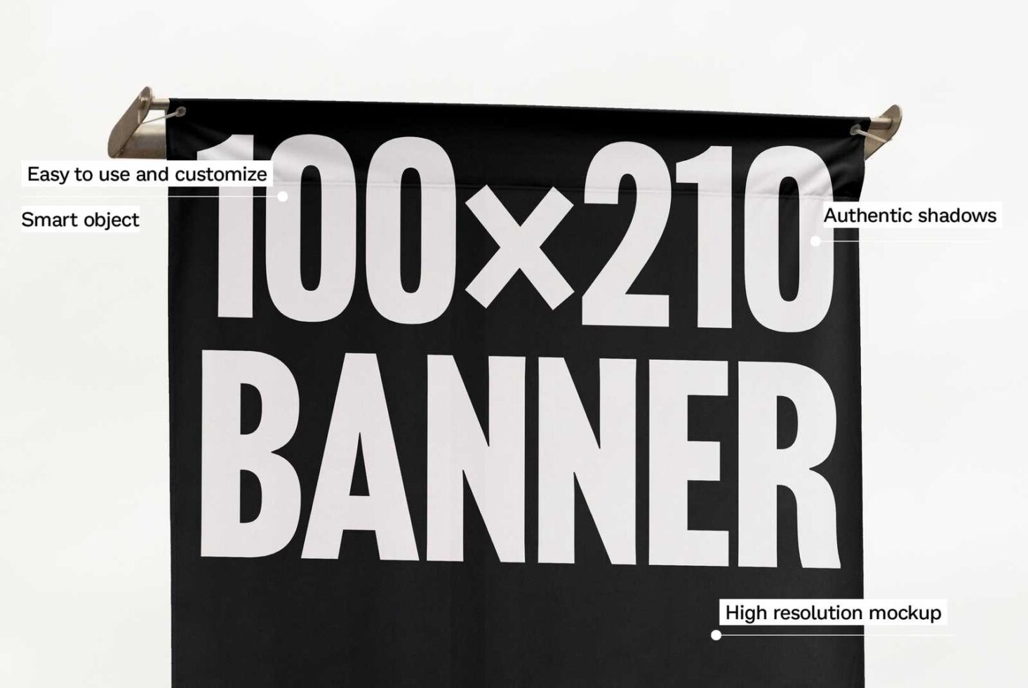 Banner mockup with realistic shadows and smart object for easy customization. Ideal for showcasing large designs. High resolution for graphic design.