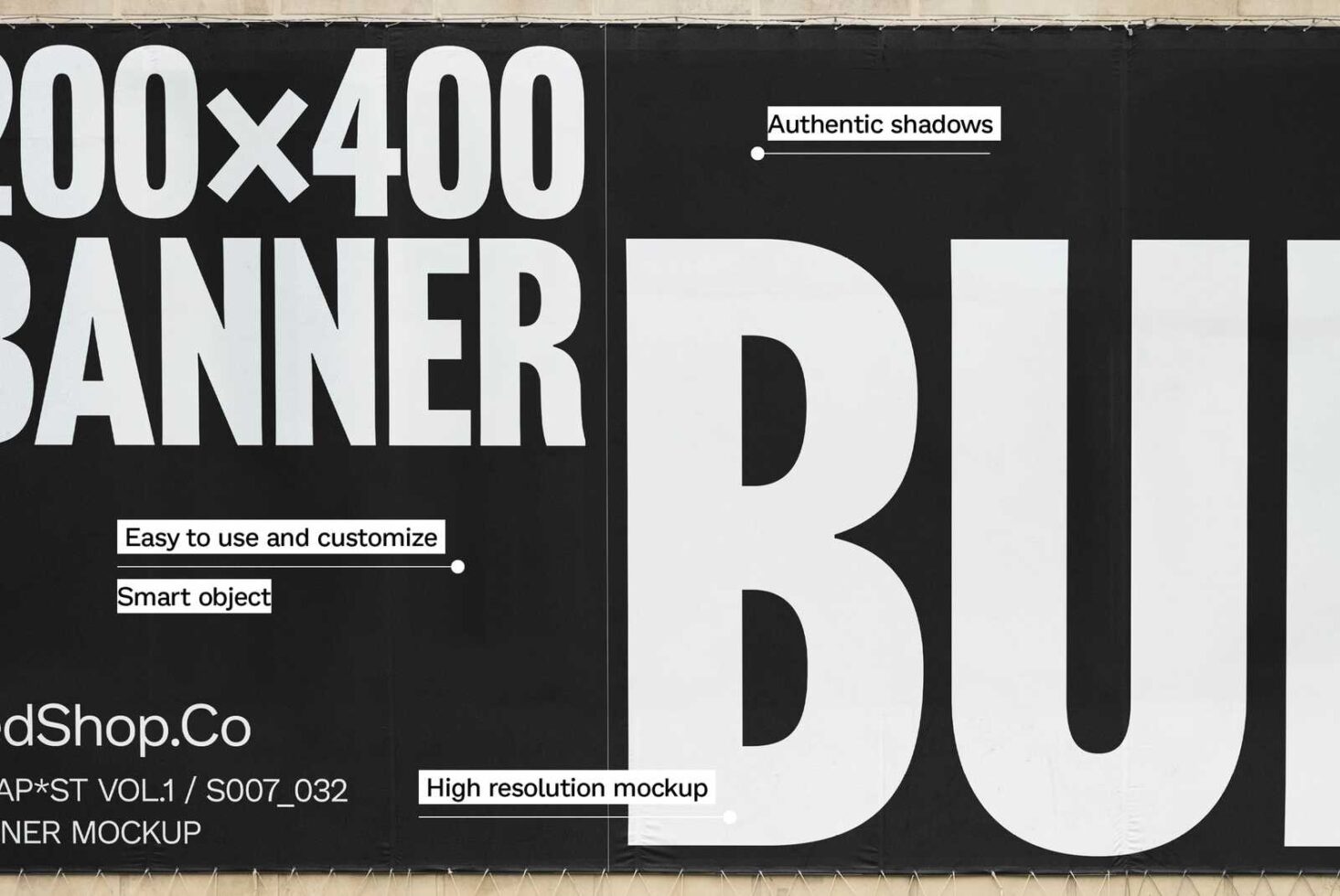 Banner mockup 200x400 with realistic shadows for designers. Easy to customize smart object. Suitable for templates and high resolution graphics.