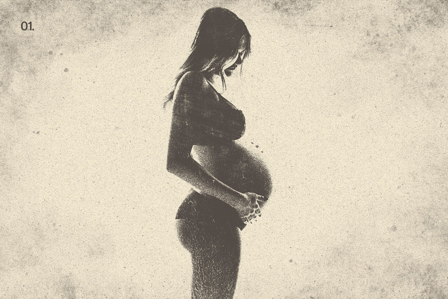 Silhouette of a pregnant woman in textured graphic vintage style ideal for creative design projects templates and artistic mockups in digital assets.