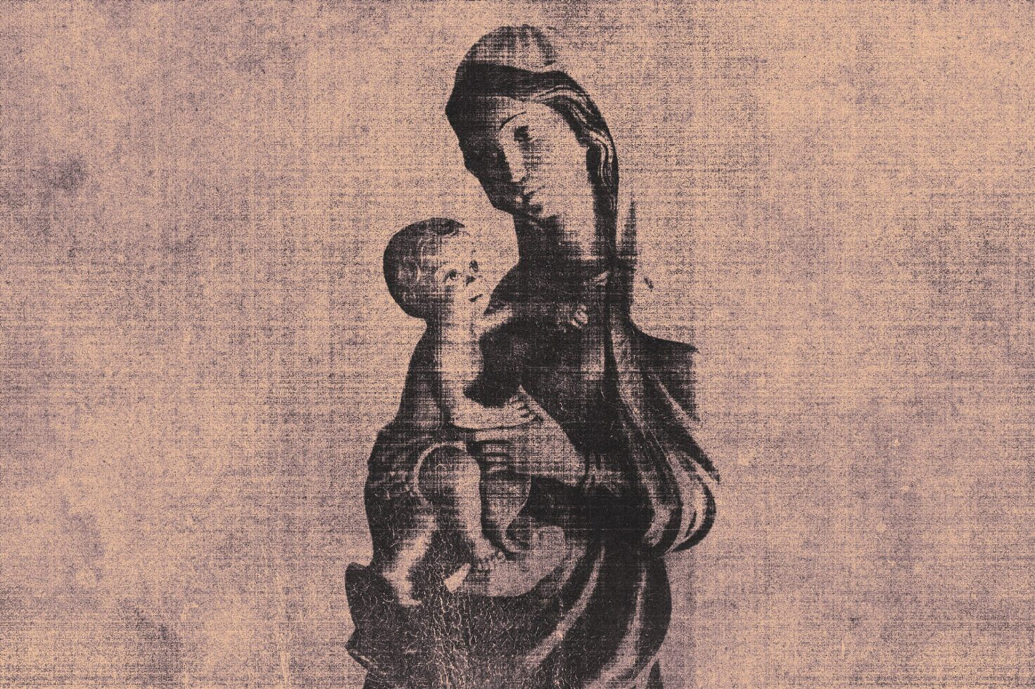 Vintage texture graphic of a mother with child in sepia tones suitable for design templates and digital assets for designers focusing on historical themes.