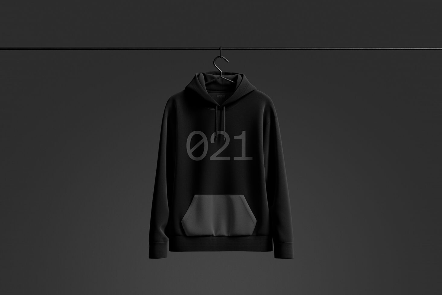 Minimalist black hoodie mockup hanging on a rod featuring modern design perfect for fashion templates clothing graphics design market SEO keywords: hoodie mockup.