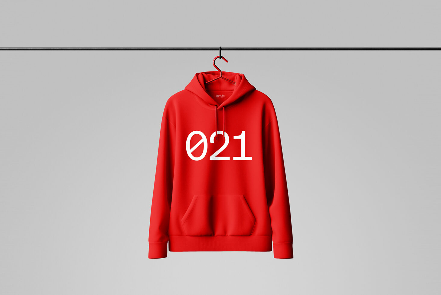 Red hoodie mockup with 021 design for digital assets marketplace ideal for graphic designers and apparel templates highlighting clothing design.