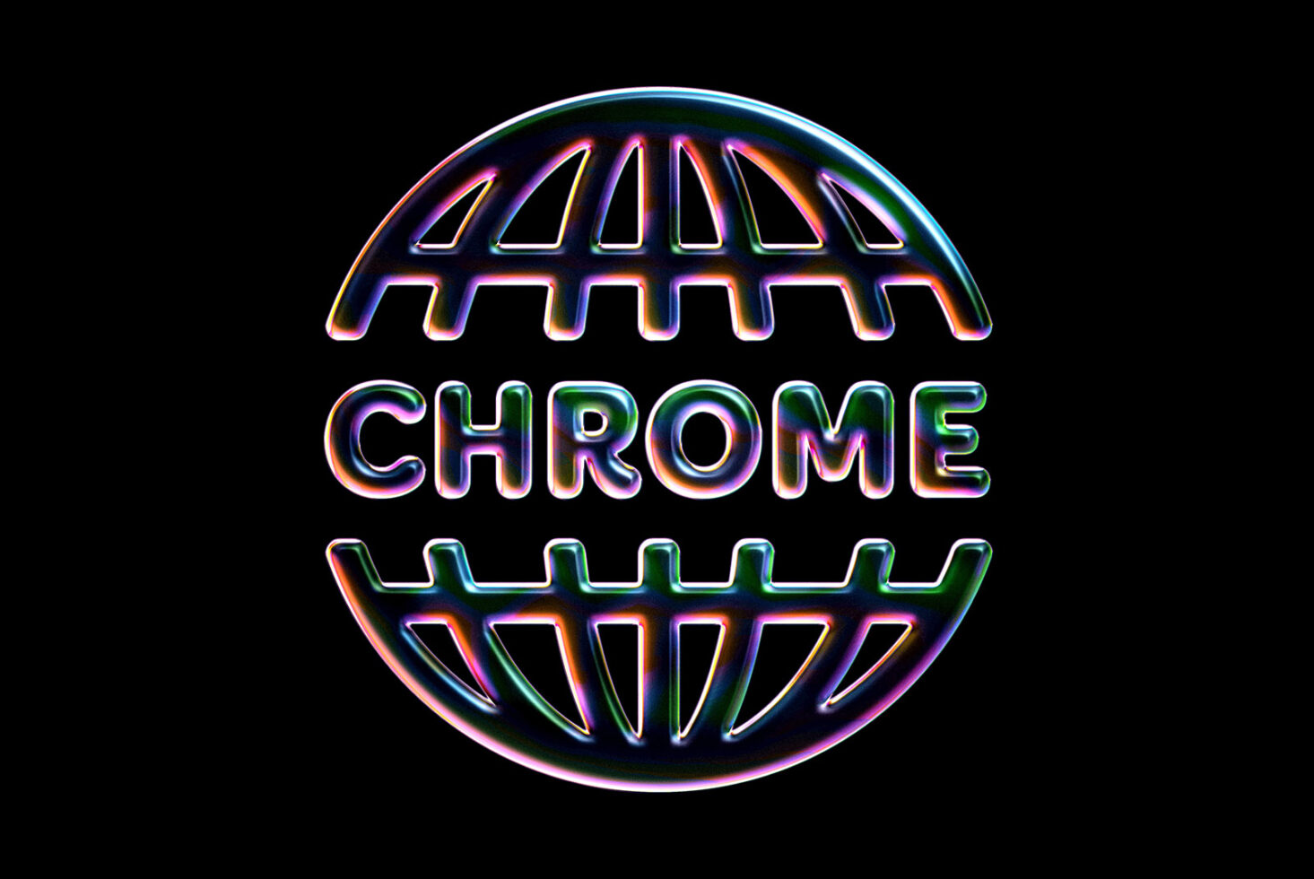 3D chrome text logo design with globe motif on black background perfect for digital assets. Ideal for designers seeking unique graphics or mockup elements.