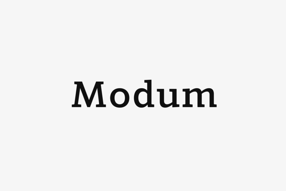 Minimal flat design text graphic with the word Modum in a bold serif font on a light background ideal for templates and typography projects for designers.