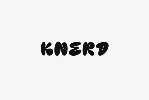 Playful bold font spelling KNERD in black on a white background ideal for creative typography projects templates graphic design digital assets.