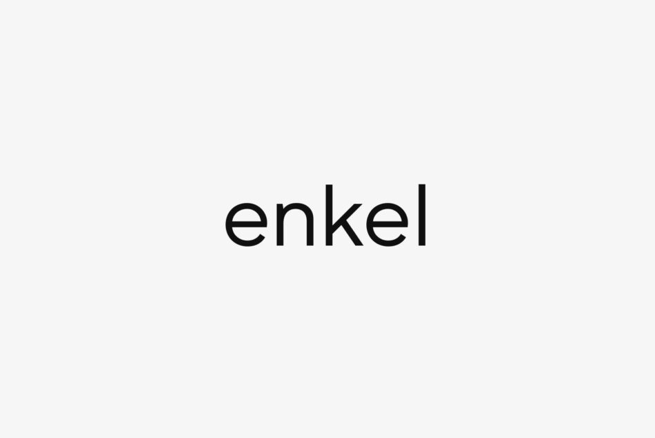 Minimalist font design displaying the word enkel in sleek black letters on a white background perfect for branding and typography projects by designers.