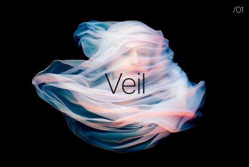 Abstract veil design art with flowing translucent fabric in soft pastel hues on black background perfect for graphics templates visual content SEO keywords