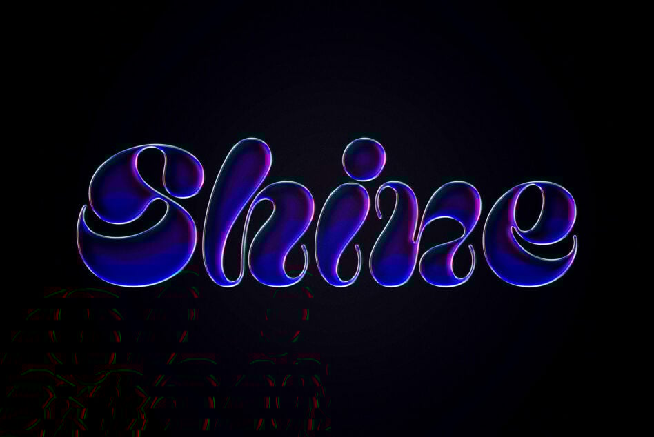 Neon style script font spelling Shine with a glowing effect on a dark background. Perfect for designers seeking creative typography templates or font assets.