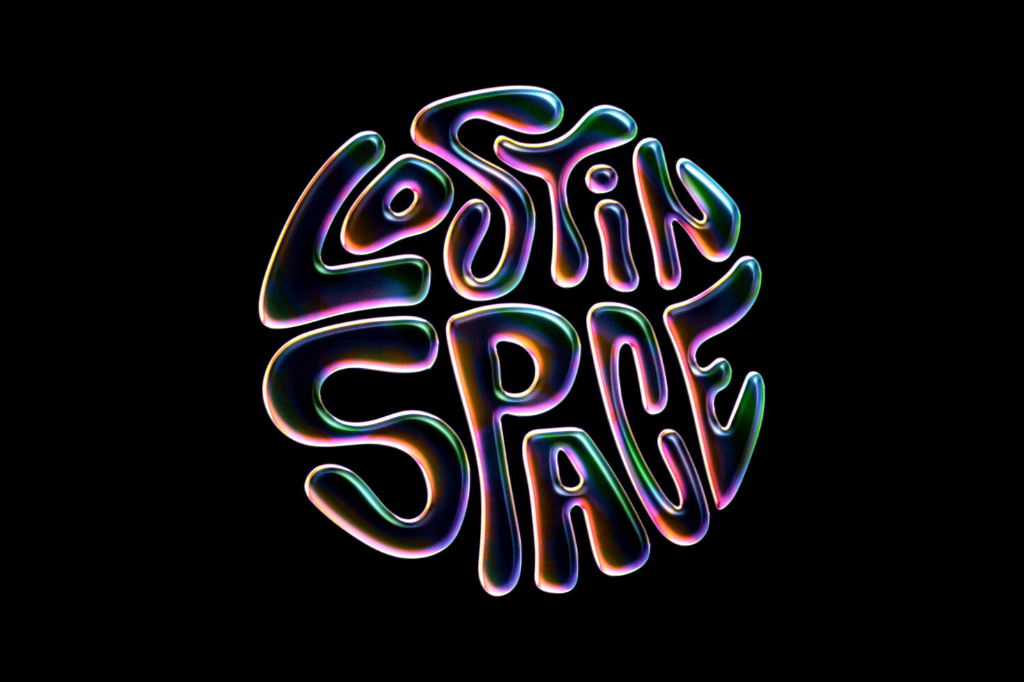 Colorful 3D typography graphic Lost in Space on black background perfect for designers and digital artists looking for unique fonts or creative text effects